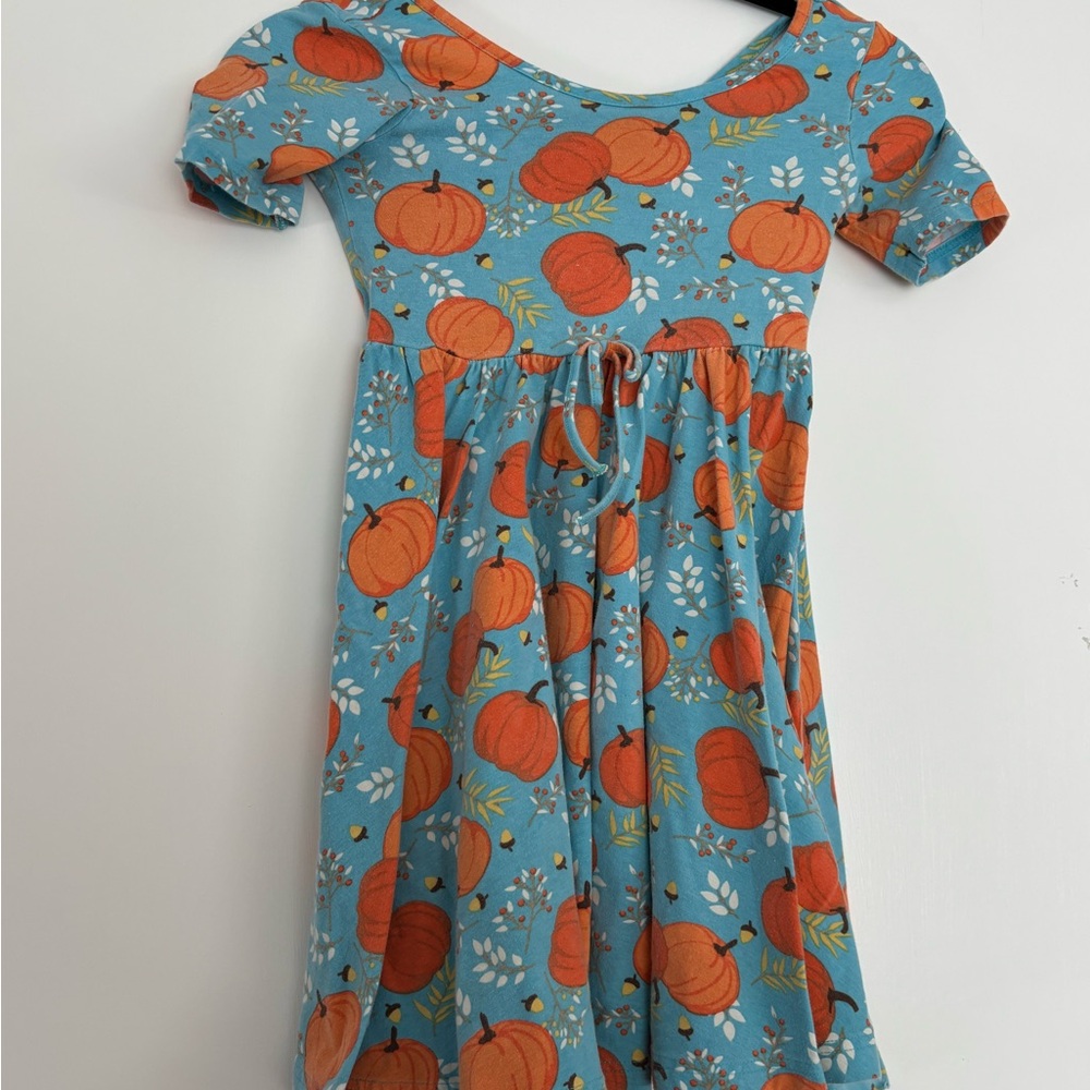Eleanor Rose Teal Dress with Orange Pumpkin Print